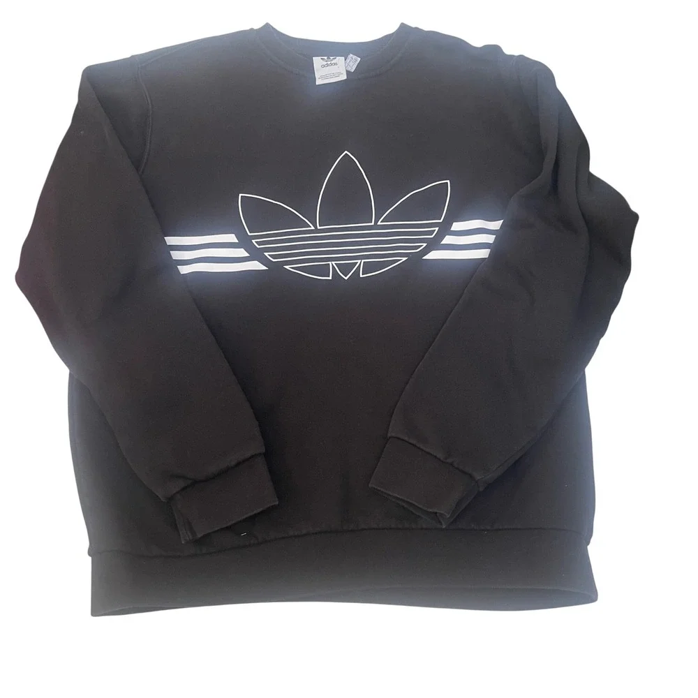 Adidas Originals Mens Trefoil 3-Stripe Crewneck Sweatshirt Black Large Logo